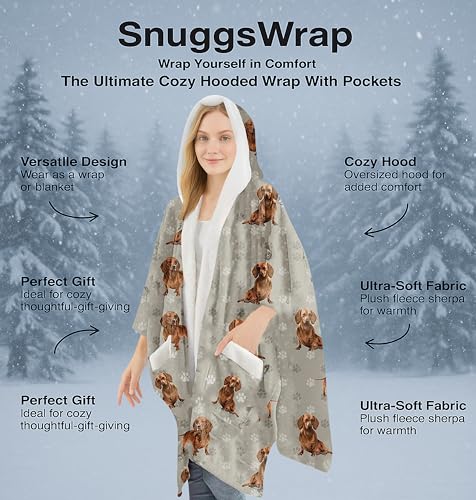 E&S Pets Sherpa Wearable Blanket Hoodie for Women – Soft Fleece Snuggs Wrap – 32 Dog & Cat Breeds – Warm Pet Lover Gifts - color: Dachshund Red