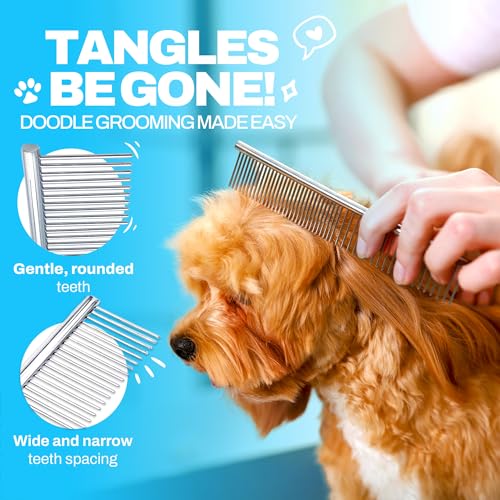 The Doodle Brush Dog Combs for Grooming Matting, Finishing Metal Comb For Dogs, Large Stainless Steel Doodle Dog Grooming Combs, Tackles Mat & Tangles for Poodles, Labradoodle, Cockapoo Pet Comb