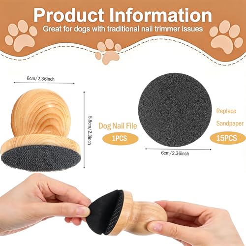 Dog Nail File with 15Pcs Replaceable Filing Discs – Dog Nail Scratch Board for Safe & Easy Nail Trimming, Gentle Sanding Board for Smooth & Healthy Nails for Dogs & Cats at Home