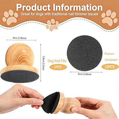 Dog Nail File with 15Pcs Replaceable Filing Discs – Dog Nail Scratch Board for Safe & Easy Nail Trimming, Gentle Sanding Board for Smooth & Healthy Nails for Dogs & Cats at Home