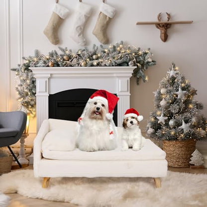 Elevated Cat Couch Sofa: Wooden Cat Bed Dog Chair with Bolster Cushion for Small Dogs Cute Pet Chaise Soft Cushion Fluffy Washable for Puppy - size: 27.8"x14.9"x9.3"