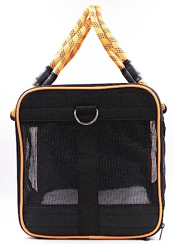 Buddy's Best Airline Approved Pet Carrier – Black & Orange Heavy Duty, Fits Under Seat, TSA Compliant, Ventilated Mesh Design w/Waterproof Base & Reflective Safety Strips - color: Black & Orange
