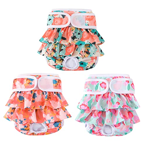 Washable Dog Diapers Female 3 Pack Reusable Premium Highly Absorbent Doggie Diapers, Flexible Puppy Diapers, Durable Leak-Proof Dog Diapers for Period Heat Incontinence Potty Training, L - size: Large