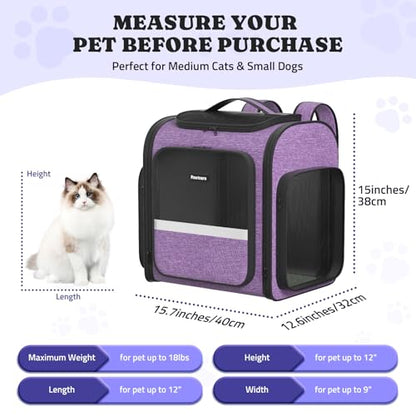 Pawtners Dog Carrier Backpacks Large Cat Backpack with Anti-Scratch Mesh, Foldable Designed Pet Backpack Carrier for Kitten Small Dogs & Large Cats Up to 18 Lbs, Dog Carrier for Travel Outdoor - color: Purple