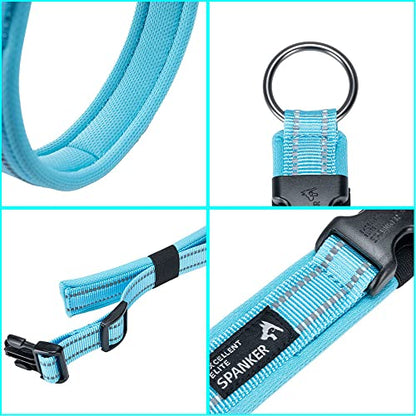 EXCELLENT ELITE SPANKER Reflective Dog Collar Classic Soft Padded Breathable Nylon Adjustable Pet Collar with Quick Release Buckle for Boy Girl Male Female Small Medium Large Dogs Training(LBLU-S) - color: Light Blue, size: S