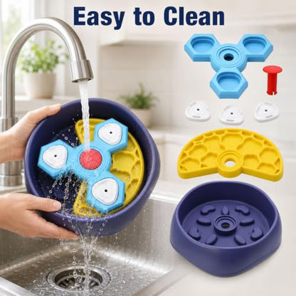 Slow Feeder Dog Bowls with Removable Puzzle Inserts, 3-Layer Interactive Dog Puzzle Feeder, Non-Slip Base Slow Feeder & Lick Bowl for Medium & Large Breeds (Yellow) - color: Yellow