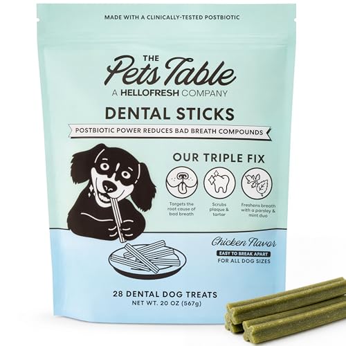 The Pets Table Dental Chews for Dogs 28 Sticks (20 oz), Chicken, Mint & Parsley | Dental Treats/Teeth Cleaning Chews | Removes Plaque and Tarter | Dental Sticks for Bad Breath Treatment | Dental Bones - size: 1.25 Pound (Pack of 1)