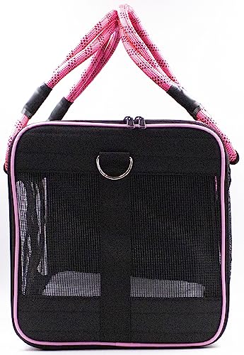 Buddy's Best Airline Approved Pet Carrier Black & Pink Heavy Duty, Fits Under Seat, TSA Compliant, Ventilated Mesh Design w/Waterproof Base & Reflective Safety Strips - color: Black & Pink