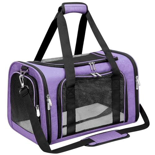 Soft-Sided Cat/Dog/Pet Carrier, Collapsible Pets Travel Carriers for Big Cats/Small Dogs with Shoulder Strap & Removable Mat, Mesh Puppy Carry Bag, Up to 25 Lbs(Purple) - color: Purple, size: 20"L x 13"W x 13"H