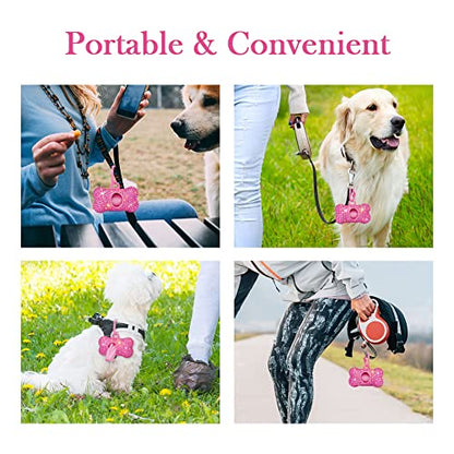 SAVORI Dog Poop Bag Holder Bling Crystal Dog Waste Bags Dispenser for Pet Dog Doggy with Carabiner Clip Includes 1 Roll 15 Bags (Hot Pink) - color: Hot Pink