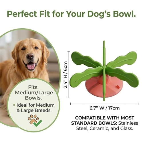 Slow Feeder Dog Bowl Insert, Interactive Rotating Puzzle Feeder with Detachable Silicone Top, Strong Suction Cup Base & Easy-Release Pull Tab for Medium Large Dogs