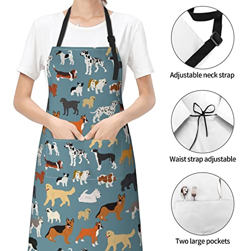 Perinsto Dog Cat Pets Cute Animals Waterproof Apron Bibs for Grooming Kitchen Cooking Baking Painting Gardening - color: Dog (Grey Blue)