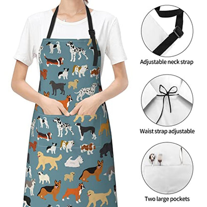 Perinsto Dog Cat Pets Cute Animals Waterproof Apron Bibs for Grooming Kitchen Cooking Baking Painting Gardening - color: Dog (Grey Blue)