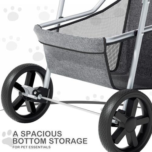 MoNiBloom 3 Wheels Pet Dog Cat Stroller for Small Medium Dogs and Cats, Lightweight Foldable Jogger Stroller w/Storage Basket and Cup Holder, Gray - color: Gray