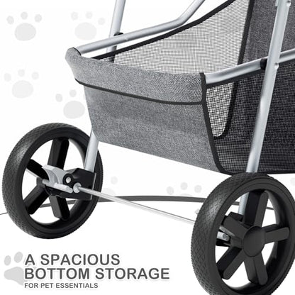 MoNiBloom 3 Wheels Pet Dog Cat Stroller for Small Medium Dogs and Cats, Lightweight Foldable Jogger Stroller w/Storage Basket and Cup Holder, Gray - color: Gray