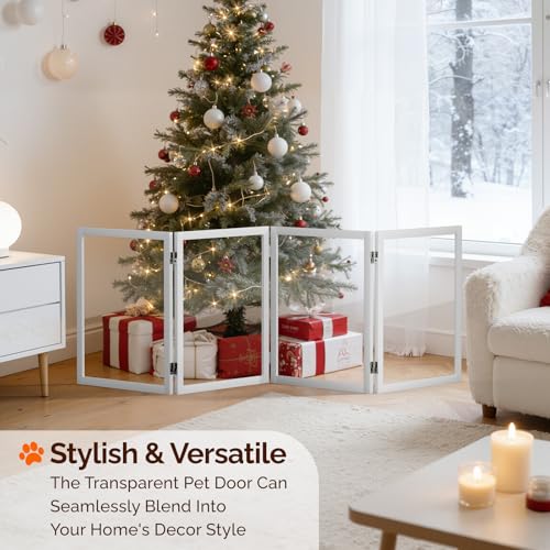VINGLI Clear Acrylic Freestanding Dog Gate, Transparent Pet Fence with Solid Hardwood and Plastic Board, Pet Gates for Christmas Tree Stairs and Doorways (4 Panels) - size: 4 Panels