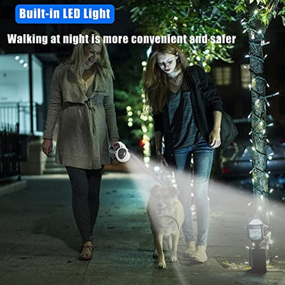 HCY&WLD Upgrade 4-in-1 Retractable Dog Leash with LED Light & Dispenser & Poop Bags, 16 ft Heavy Duty Dog Leash with Anti-Slip Handle for Dogs up to 44 lbs, 360° Tangle-Free, One Button Brake & Lock - size: Small