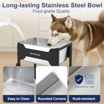 2.5 Gallon Adjustable Elevated Dog Water Bowl, Raised Stainless Steel Large Dog Bowl with 4 Height(11-17")， Full Metal Feeding Station for Relief Joint Pressure, Easy to Clean, Indoor & Outdoor