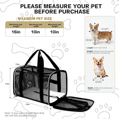 Cat Carrier Dog Carrier Pet Carriers Soft-Sided Cats Bag Animal Carriers Puppy Carrying Bag TSA Airline Approved Small Dog Carrier Soft Sided, Collapsible Travel Carriers for Big Cats(Up to 16lbs), - color: white, size: 17*11*11
