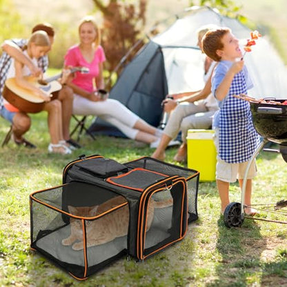 Cat Dog Carrier, Large Soft Sided Pet Travel Carrier with Adjustable Shoulder Strap, Expandable Cat Foldable Carrier for Cats Dogs and Small Animals