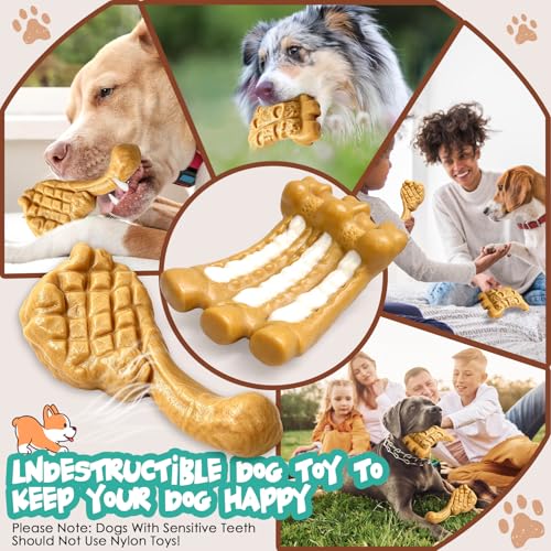 Dog Chew Toys for Aggressive Chewers， Indestructible Dog Toy for Large Dogs | Aggressive Chewers, Indestructible, Large Breed Dogs, Tough Nylon Teething Toy - color: Yellow