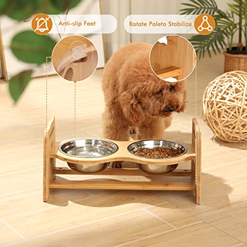 X-ZONE PET Elevated Dog Bowls for Cats and Dogs, Adjustable Bamboo Raised Dog Bowls for Medium Dog, Food and Water Set Stand Feeder with 2 Stainless Steel Bowls and Anti Slip Feet (Height 4.7" to 7") - size: M- Height 4.7" up to 7"