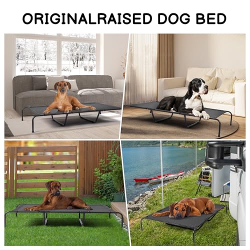 Elevated Dog Bed Raised Outdoor Dog Cot for Large Dogs, Pet Products Dog Cots Beds with Washable Cooling Breathable Mesh Anti-Slip Feet, Heavy Duty Durable Metal Frame, Cama para Perros 60" Black - color: Black + 60"