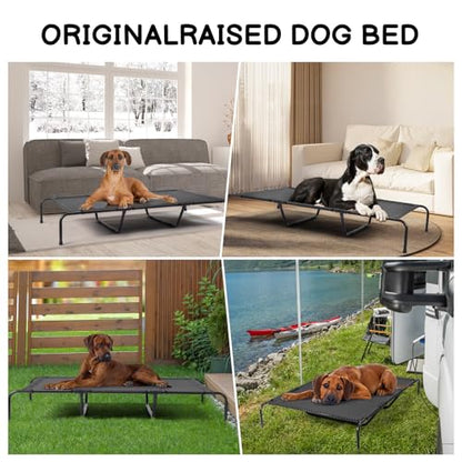 Elevated Dog Bed Raised Outdoor Dog Cot for Large Dogs, Pet Products Dog Cots Beds with Washable Cooling Breathable Mesh Anti-Slip Feet, Heavy Duty Durable Metal Frame, Cama para Perros 60" Black - color: Black + 60"