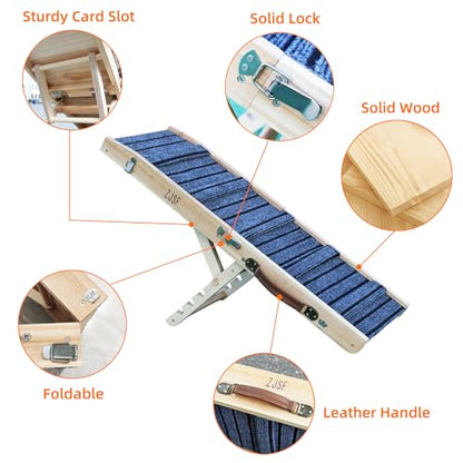 ZJSF Foldable Wooden Dog Ramp for High Bed, Dog Stairs for Small Dogs, High Traction Platform with 4 Adjustable Heights (14"-19.7"), 33" L, Supports up to 70 lbs - size: 33"L X 11.8"W