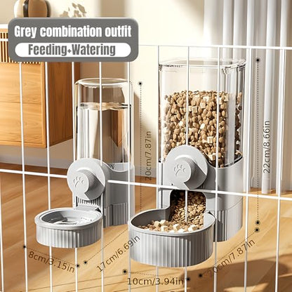 GPY Automatic Hanging Gravity Pet Feeder and Water Dispenser Set ，Automatic Rabbit Feeder and Dog Water Dispenser for Dogs Cats Pets Animals Large Capacity (Blue Water Feeder&Food Feeder) (Grey) - color: Grey