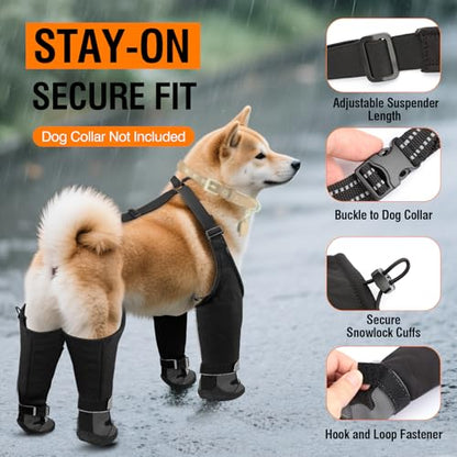 Dog Suspender Boots, Waterproof Dog Rain Boots, Puppy Snow Shoes for Winter, Anti Dirt Pants with Shoes, Adjustable Suspender Pants for Outdoor Walking & Paw Protectors - size: 7