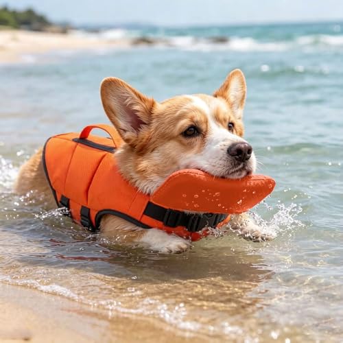 Dog Doggy Life Jacket Life Vest Saver Preserver Reflective Nylon Neoprene Quick Release Adjustable Bandana (Orange#S) - color: Orange#S