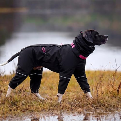 Kouser Waterproof Full-Body Coverage Dog Raincoat, Black XS | Dog Raincoat with Reflective Stripes, Adjustable Dog Rain Jacket with Leash D-Ring, Hooded Poncho for Small Medium Large Dogs - color: Black, size: X-Small(Back Length:9.84")