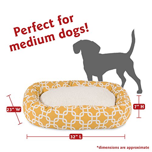Majestic Pet 32 Inch Links Sherpa Calming Dog Bed Washable – Cozy Soft Round Dog Bed with Spine for Head Support - Fluffy Donut Dog Bed 32x23x7 (inch) – Round Pet Bed Medium - YELLOW - color: Yellow, style: 32 in.