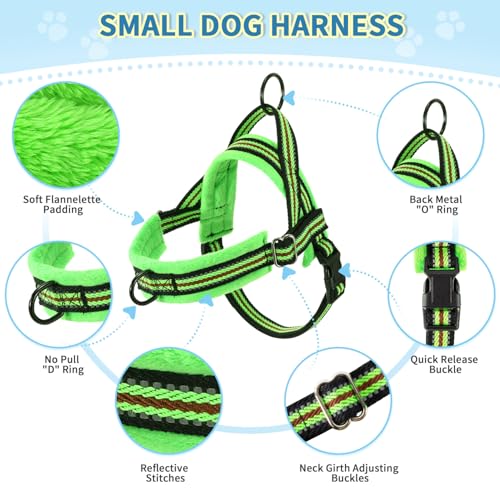 Lukovee No Pull Dog Harness and Leash Set, Soft Padded Small Dog Harness, Neck & Chest Adjustable Reflective Vest Puppy Harness with 4ft Lightweight Anti-Twist Dog Leash for Small Dogs (S, Green) - color: Green - with Stripe, size: S ( Chest 17.5'' ~ 22''