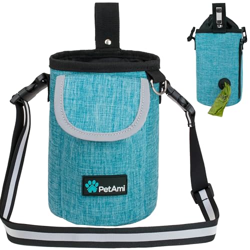 PetAmi Dog Treat Pouch, Large 3-Cup Dog Training Treat Bag with Poop Bag Dispenser, Hands-Free Waist Belt & Crossbody Strap, Reflective with Multiple Pockets & Belt Clip (Sea Blue) - color: Sea Blue