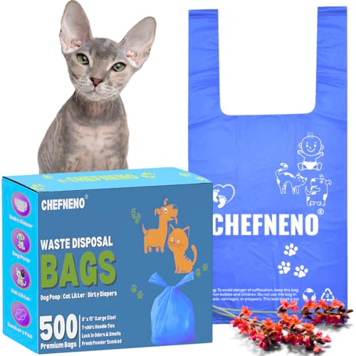 Cat Litter Waste Bags Biodegradable (500 ct., Blue) Bulk Dog Poop Bags with Easy Tie Handles Earth-Friendly Fresh Powder Scented Doggy Poop Diaper Bag Disposable Sanitary Pad Waste Bags (500 Bags) - color: Blue - Scented (500 ct.)