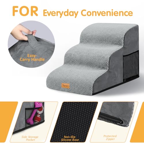 Topmart 3 Tiers Foam Dog Ramps/Steps,Non-Slip Pet Steps,Extra Wide Deep Dog Stairs,High Density Foam Pet Stairs/Ladder,Best for Older Dogs,Cats,Small Pets | Extra Wide Deep Dog Stairs,High Density Foam Pet Stairs/Ladder,Best for Older Dogs,Cats,Small Pets