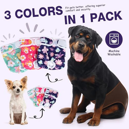 Pet Soft Washable Female Diapers (3 Pack) Female Dog Diapers, Comfort Reusable Doggy Diapers for Girl Dog in Period Heat (Bloom, XL) - size: X-Large:25''-33''