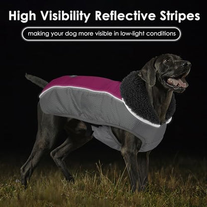 Petglad Dog Coat, Waterproof Ripstop Dog Winter Jacket with Leash Hole, Reflective Adjustable Warm Pet Fleece Snow Sweater for Small Medium Large Dogs - Rosy Red, M - color: Rosy Red, size: M