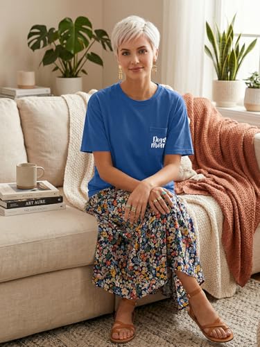 YHHR Mama Shirt Dog Mom Shirt Funny Dog Paw Graphic Letter Tee Shirts with Pockets Pets Lover Short Sleeve Tops - color: Blue, size: XX-Large