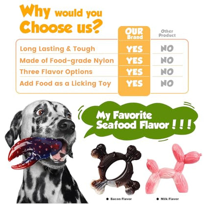 Tough Dog Toys for Aggressive Chewers: 3-Pack of Indestructible Chew Toys, Durable Nylon Dog Bones Toy with 3 Flavors, Suitable for Large Medium Breed, Gifts for Dogs