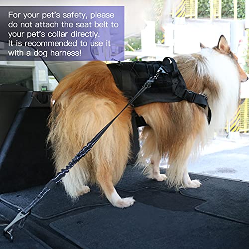 AUBELL Dog Seat Belt for Car,2 Pack Set 3-in-1 Adjustable Reflective Bungee Heavy Duty Dog Car Harness Tether with Clip Hook Latch & Buckle,Swivel Zinc Alloy Carabiner,Black+Black - color: Set Black+Black