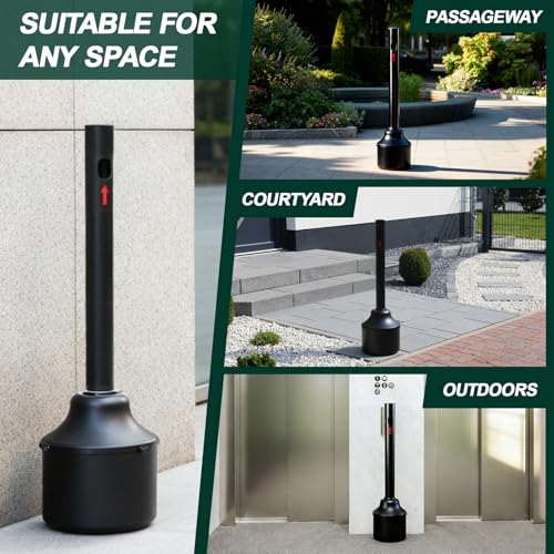 EBOOT 40 Inch Heavy Duty Steel Cigarette Disposal & Trash Receptacle, 5 Gallon Large Capacity Anti-topple Commercial Ash Urn, Windproof Outdoor Butt Can for Patio, Hotel, Office, Mall(Black)
