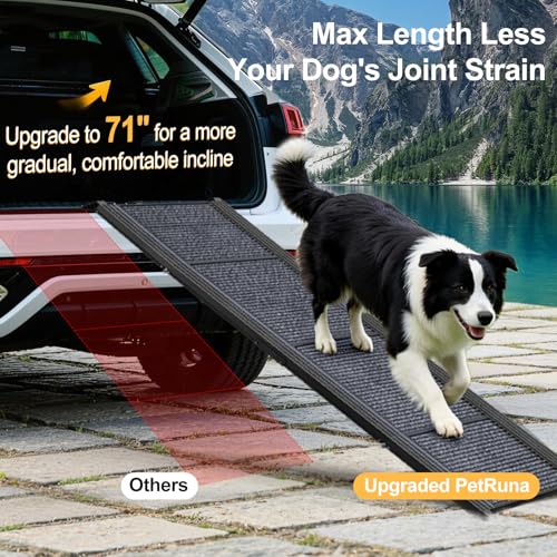 71" Extra Long Dog Ramp for Car Portable Sturdy Dog Ramps for Large Dogs with Non-Slip Rug Surface Dog Car Ramp for SUV Car & Truck, Outdoor Dog Ramp Up to 270LBS - size: Upgraded 71" L x 17.3" W