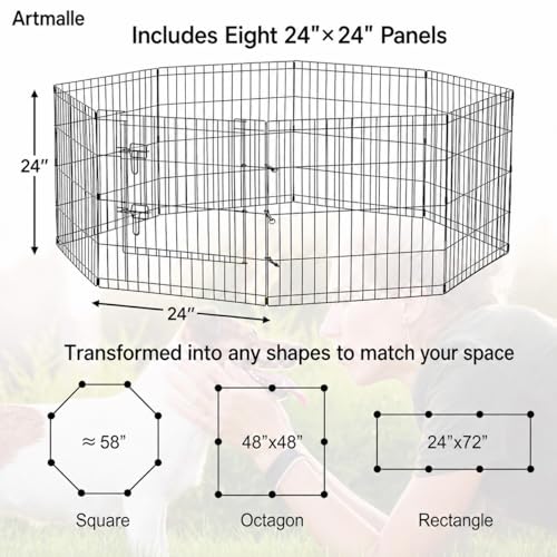Puppy Pet Playpen 8 Panel 24 Inch Indoor Outdoor Metal Portable Folding Animal Exercise Dog Fence Ideal for Pet Animals Dog Cat Rabbit Breed Puppy (24" x 24" x 8) - style: 24'' x 24'' x 8PCS