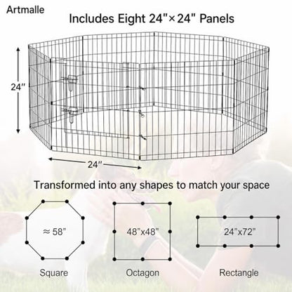 Puppy Pet Playpen 8 Panel 24 Inch Indoor Outdoor Metal Portable Folding Animal Exercise Dog Fence Ideal for Pet Animals Dog Cat Rabbit Breed Puppy (24" x 24" x 8) - style: 24'' x 24'' x 8PCS