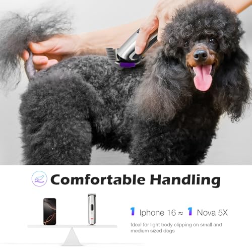 Professional Dog Grooming Clippers with Charging Dock, 5-in-1 Adjustable Blade Cordless Pet Grooming Kit 5 Speed Rechargeable Trimmer Hair Shaver with Detachable Metal Guide Combs for Animal