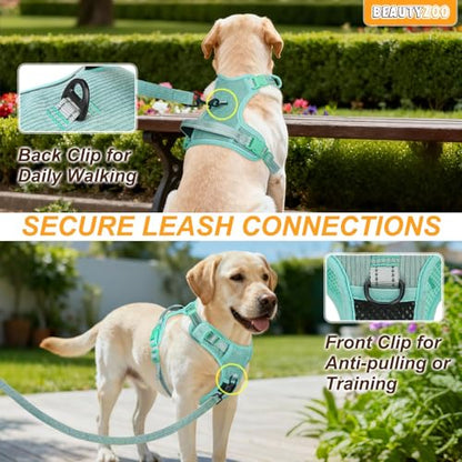 BEAUTYZOO No Pull Dog Harness, Adjustable Dog Harness and Leash Set -Easy Wearing with 3 Buckles/Control Handle,No Choke Soft Padded Reflective Pet Vest for Training Walking Hiking,Solid Aqua Blue XL - color: Solid Aqua Blue, size: XL: chest 22"-44"