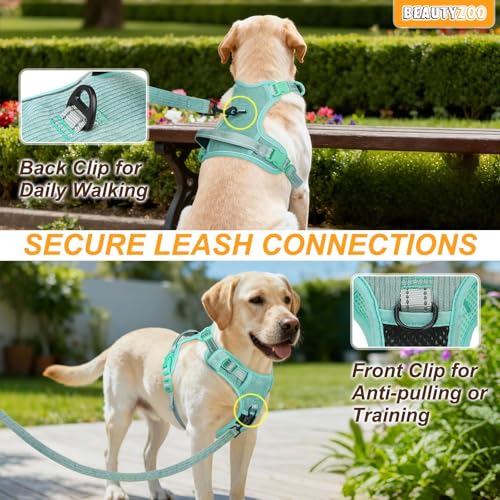 BEAUTYZOO No Pull Dog Harness, Adjustable Dog Harness and Leash Set -Easy Wearing with 3 Buckles/Control Handle,No Choke Soft Padded Reflective Pet Vest for Training Walking Hiking,Solid Aqua Blue S - color: Solid Aqua Blue, size: S: chest 14"-24"
